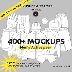 400+ Activewear Mockup Brushes Procreate, Men Sportswear & Streetwear Clothing Templates, Fitness Apparel Mockups, Tech Pack PNG