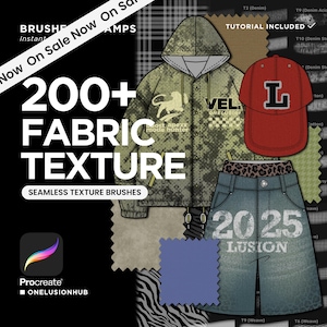 200+ Procreate Fabric Texture Brushes, Realistic Textile Pattern, Clothes Texture, Fashion Design Apparel Brush Set