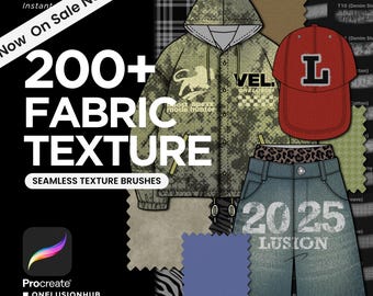 Plus de 200 pinceaux pour texture de tissu Procreate, motif textile réaliste, texture de vêtements, ensemble de pinceaux pour vêtements de design de mode