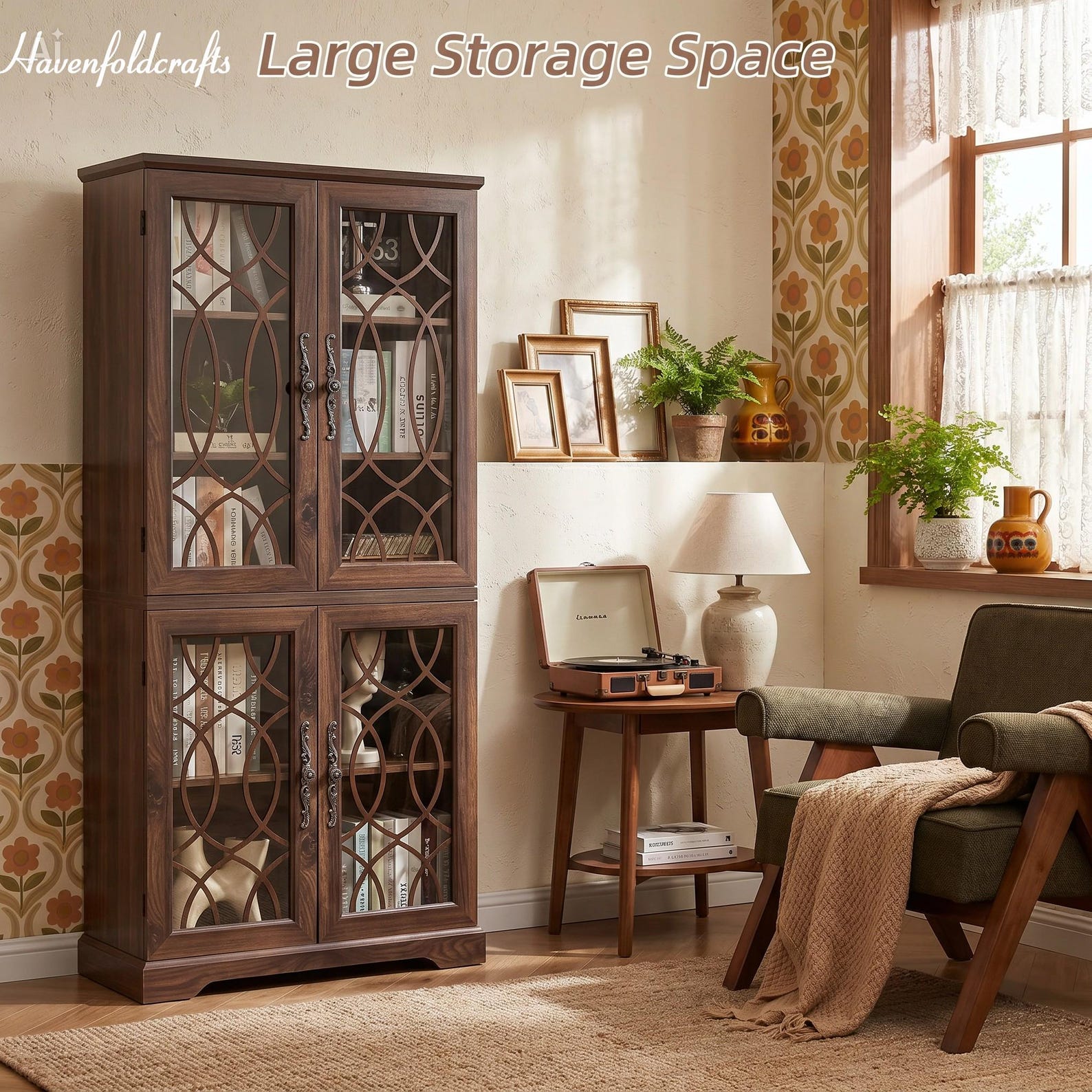 Rustic 67 Rustic 67” Tall Bookcase With Glass Doors, 5-tier Wooden Display ...