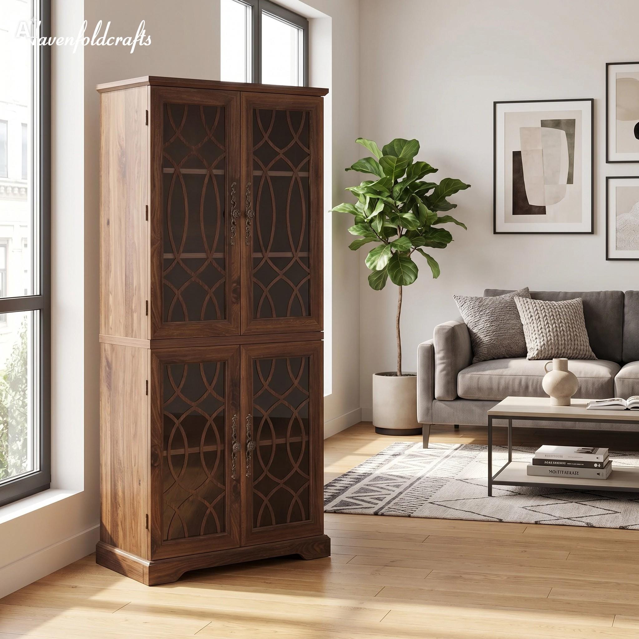 Rustic 67 Rustic 67” Tall Bookcase With Glass Doors, 5-tier Wooden Display ...