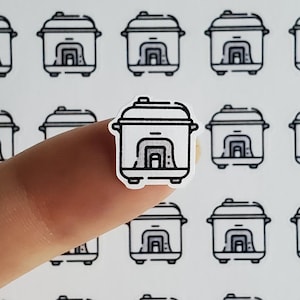 May include: A sheet of stickers featuring a repeated design of a white rice cooker with black outlines. The stickers are on a white background with the text "ivegotseoul" in black cursive writing at the top.