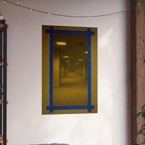 Póster de Backrooms Access Point, arte mural de Liminal Space, lámina de terror analógica, inspirada en Kane Pixels, póster de Blue Tape, decoración de terror A24