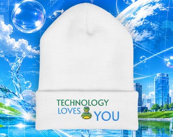 Technology Loves You beanie | Embroidered cuffed beanie FRUTIGER AERO Y2K
