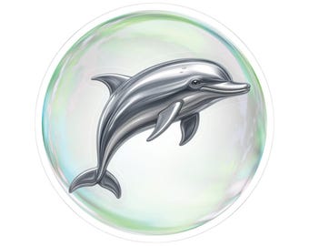 FRUTIGER AERO stickers Silver Dolphin Holographic Bubble Sticker | Kiss-Cut Vinyl Decal