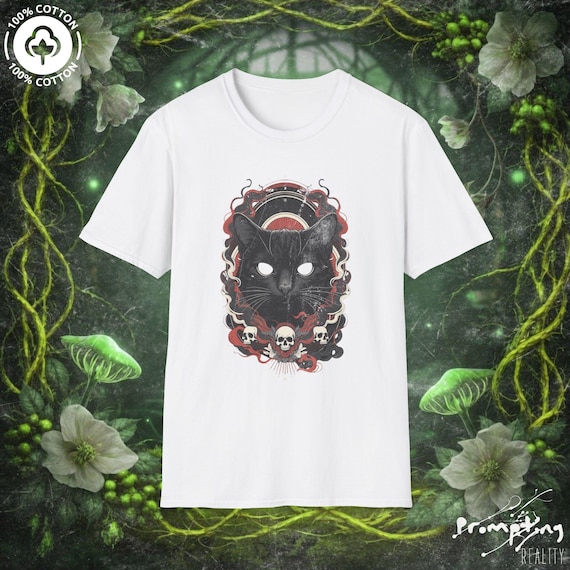 Gothic Cat Shirt UNISEX, Occult Black Cat Tee, Spooky Tattoo Style Cat, Witch Aesthetic Shirt, Dark Art Graphic Tee