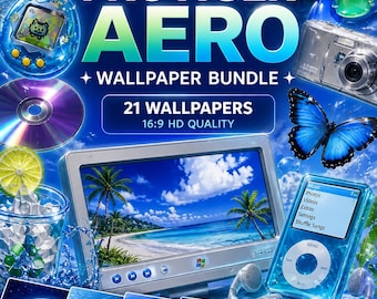 Zestaw tapet cyfrowych Frutiger Aero – zestaw tapet w stylu retro – niebiesko-zielony, błyszczący styl, 21 obrazów HD, natychmiastowe pobranie