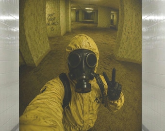Backrooms Hazmat Selfie Poster, Analog Horror Wall Art, Liminal Space Decor, Backrooms Explorer Print, Kane Pixels Inspired Room Decor