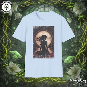Shirt occult schrift UNISEX, T-shirt maangodin, oud symbool kunst shirt, donkere vrouwelijke afbeelding, esoterisch cirkelontwerp
