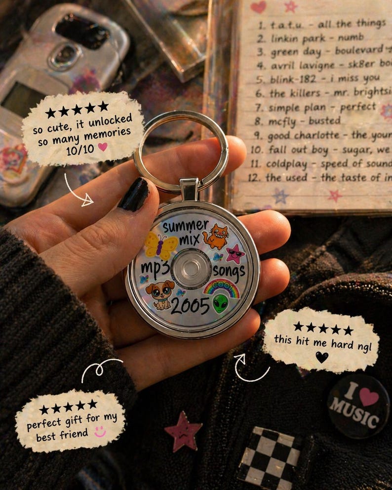Frutiger Aero CD Keychain Nostalgic Playlist: Y2K Burned Disc Design, Lightweight Durable (Tiny Size, Music Lover Gift) image 2