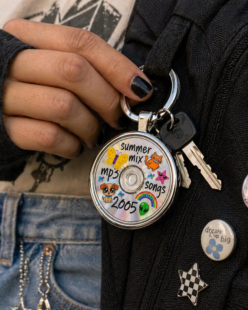 Frutiger Aero CD Keychain Nostalgic Playlist: Y2K Burned Disc Design, Lightweight Durable (Tiny Size, Music Lover Gift) image 5