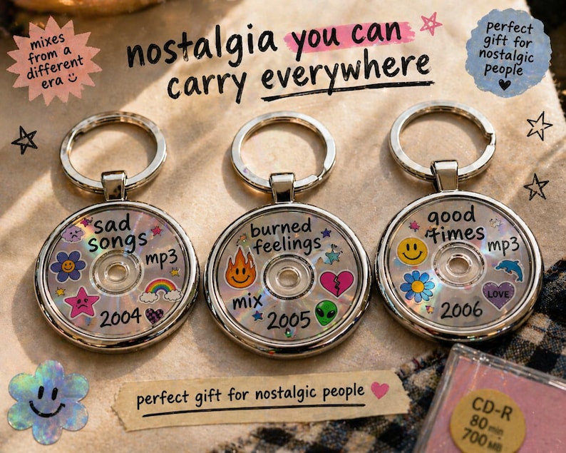 Frutiger Aero CD Keychain Nostalgic Playlist: Y2K Burned Disc Design, Lightweight Durable (Tiny Size, Music Lover Gift) image 3
