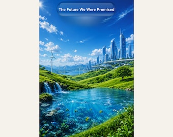 Frutiger Aero Poster, Utopian Future Wall Art, Eco Futurism Print, Windows XP Era Aesthetic, Clean Tech Landscape, Retro Future Decor