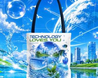 Technology Loves You Tote |Frutiger Aero Futuristic Tech Nature Graphic