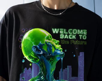 Welcome Back To The Future T-Shirt | Frutiger Aero Shirt | Frutiger Metro Aesthetic | Y2K Futuristic Graphic Tee | Liquid Glass Cyber Nature