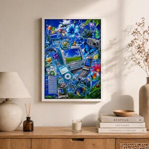 Frutiger Aero Y2K Retro Tech Poster: Vibrant Blue Internet Vibes, Digital Print Art | Glossy Finish, Nostalgic Room Decor | 12x18 Inches image 2