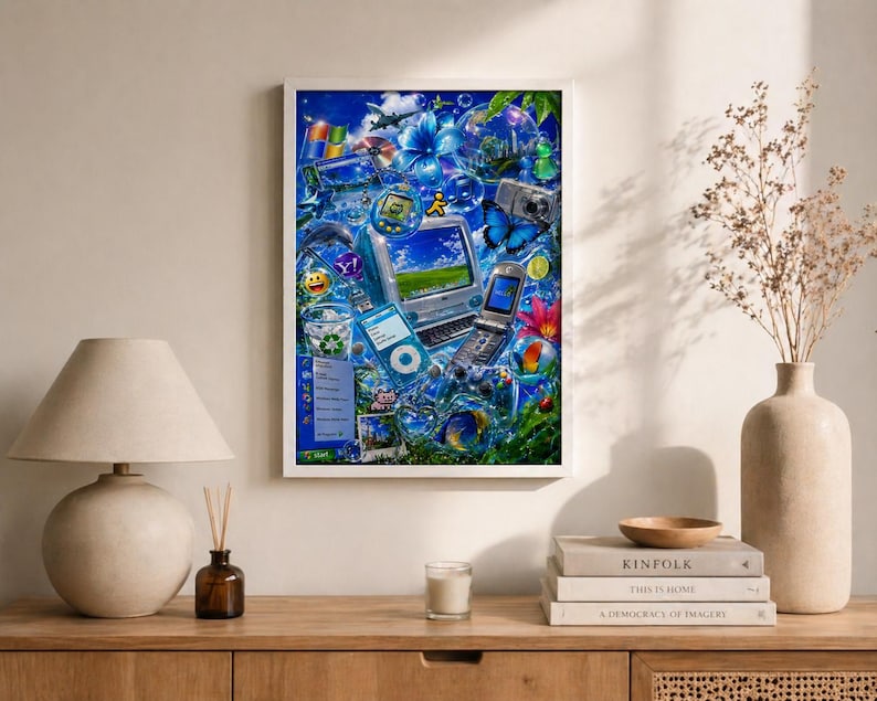 Frutiger Aero Y2K Retro Tech Poster: Vibrant Blue Internet Vibes, Digital Print Art | Glossy Finish, Nostalgic Room Decor | 12x18 Inches image 2