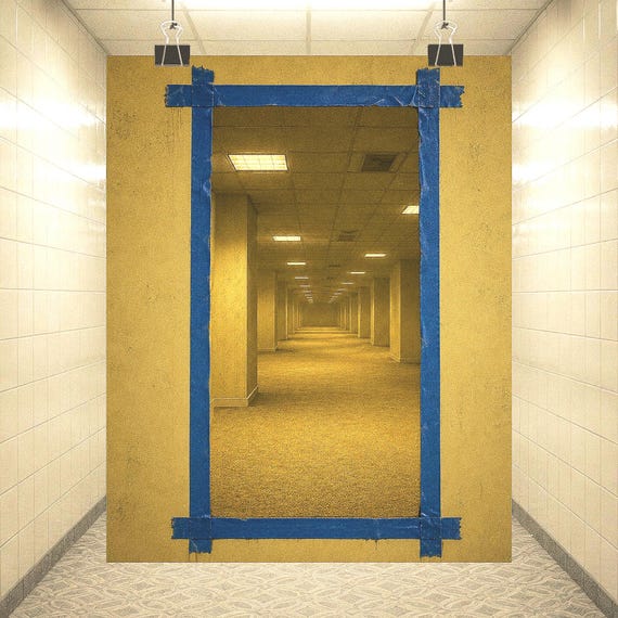 BACKROOMS Access Point Poster, Liminal Space Wall Art, Analog Horror Print, Kane Pixels Inspired, Blue Tape Poster, A24 Horror Decor