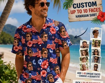 Personalized Photo Hawaiian Shirt, 4th Of July Custom Face Shirt, American Pride Shirt, Add Your Face Patriotic Shirt