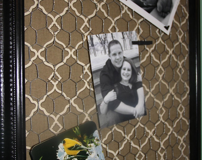 Chicken Wire Memo Board in Black Lacquer and Art Deco Fabric Etsy