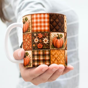 Autumn Pumpkin Mug Wrap PNG 11 Oz & 15 Oz Coffee Mug Wrap  3D Fall Mug Wrap Patchwork Coffee Cup Wrap Sublimation Designs Digital Download