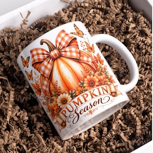 Fall Pumpkin Mug Wrap PNG 11 oz & 15 oz Coffee Mug Wrap Mug Wrap Template Autumn Mug Wrap Png Coffee Cup Sublimation Design Digital Download