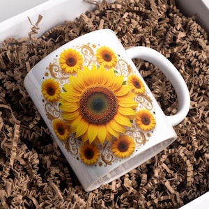 Sunflower Mug Wrap, 11oz & 15oz Coffee Mug PNG, Sunflower Wrap Png Sublimation Designs, 3D Mug Wrap, Sunflower Mug Design, Digital Download