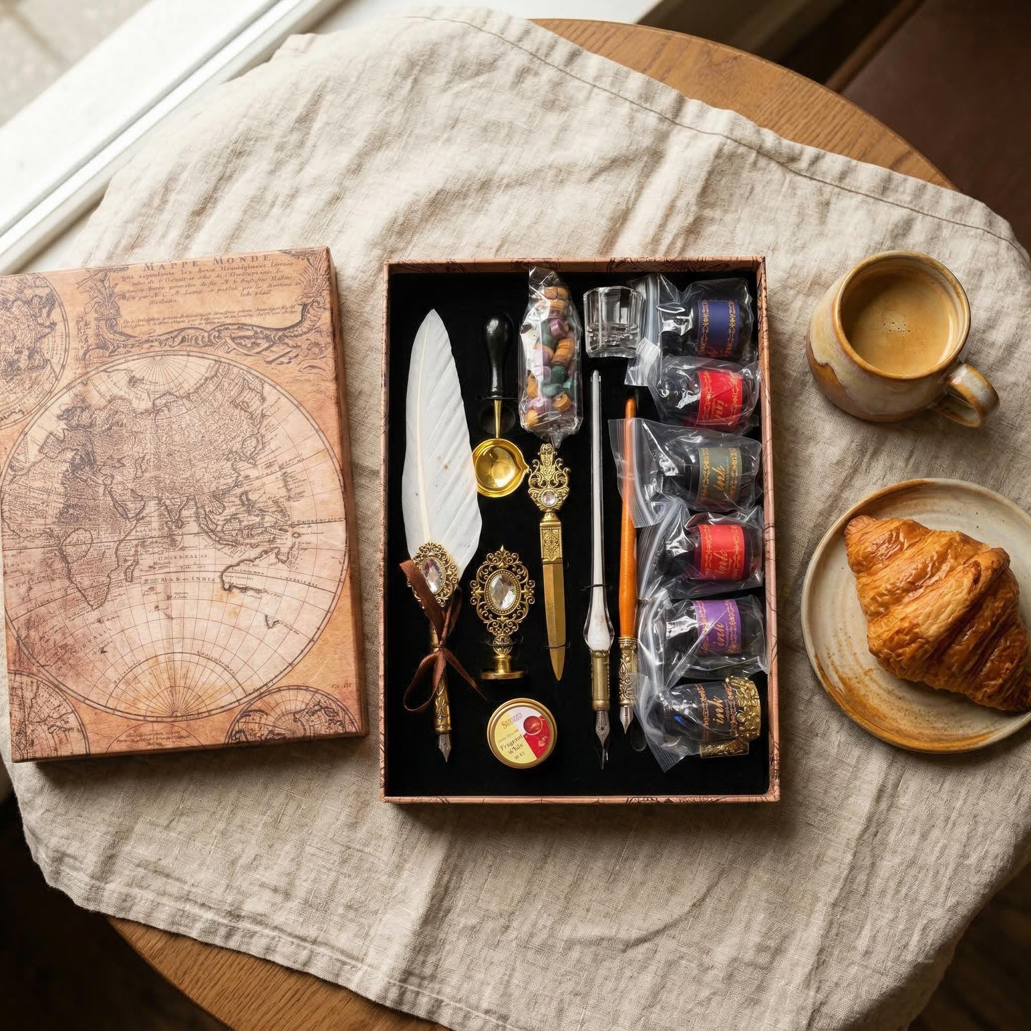 Calligraphy Writing Box Set Calligraphy Set Gift Box: Feather Quill Pen, Ink Dip Writing Kit Old ...