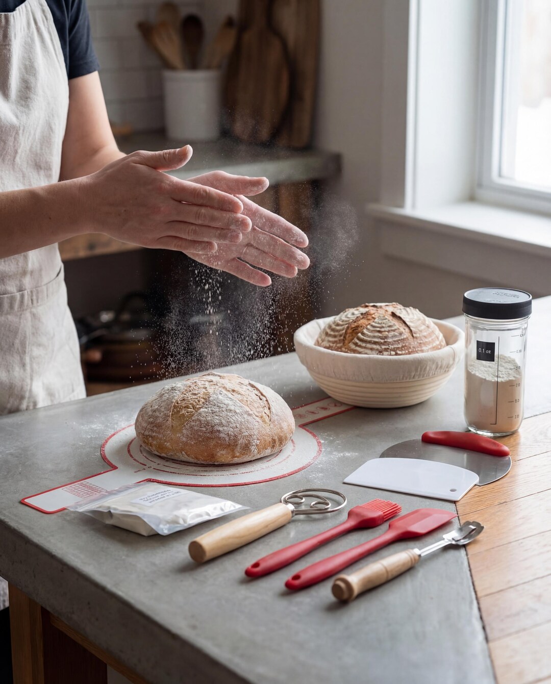 Artisan Sourdough Bread Baking Kit With Banneton Basket, Baker Tools ...