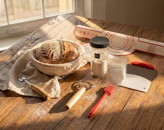 Complete Sourdough Bread Baking Kit – Banneton, Whisk, Lame (1 oz Dry Starter)