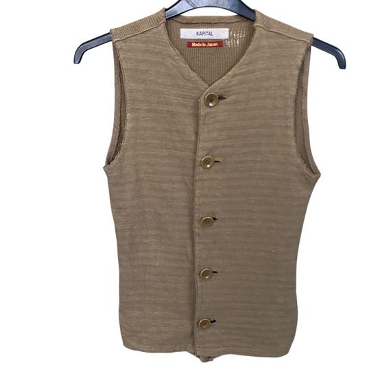 Kapital, Vintage KAPITAL Tan Cotton Knit Vest Buckle Back