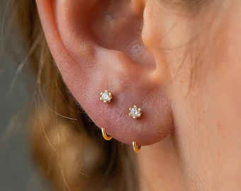 Pendientes de aro pequeños abiertos, delicados aros de oro con diamantes, pendientes de aro pequeños, pendientes de aro pequeños de plata, pendientes sencillos, regalo para esposa