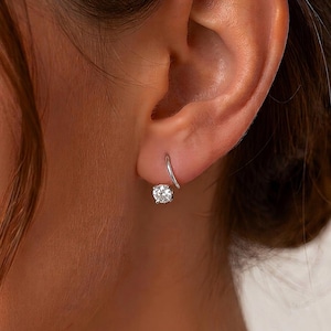 1 CT Moissanit Öppen Huggie Hoop, Diamant Örhängen utan Baksida, Silver Halv Hoop Örhängen, Spiralörhängen utan Baksida, Sleeper Örhänge