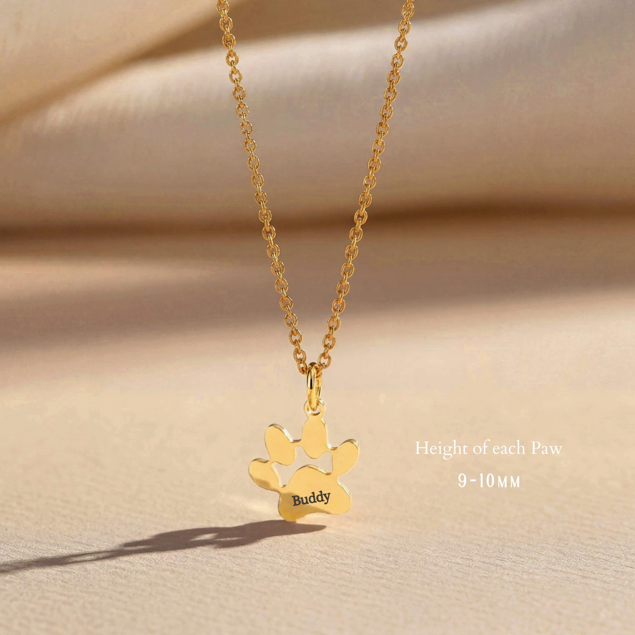 18K Gold Paw Print Necklace, Custom Engraved Necklace, Pet Memorial ...