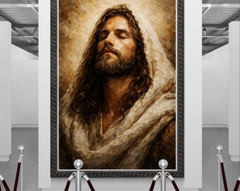 Serene Jesus Christ Oil Painting Canvas Print, Spiritual Prayer Wall Art