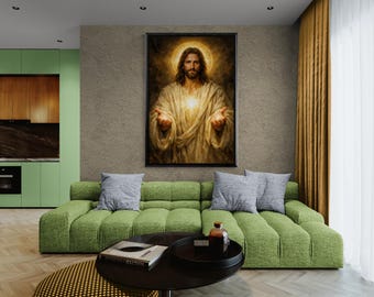 Sacred Heart Jesus Canvas Wall Art – Religious Painting, Christian Decor, Spiritual Artwork