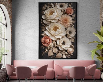 Elegant Floral Wall Art Soft Neutral Flower Print Romantic Home Decor Beige and Blush Blossom Design Cottagecore Floral Art Printable Decor