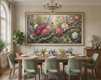 3D Floral Wall Art: Textured Garden Blooms, Pastel Botanical Canvas Print, Farmhouse Decor