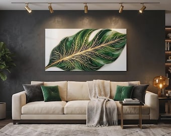 Large Tropical Leaf Wall Art Botanical Decor Modern  Oversized Green Print Nature Inspired Home Accent Elegant art Hanging