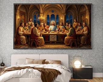 Last Supper Wall Art, Religious Christian Canvas Print, Jesus Apostles Biblical Decor
