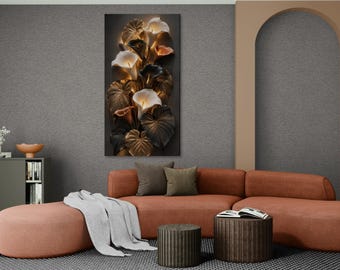 Luxury Black White Calla Lily Wall Art, Botanical Floral Canvas Print, Modern Elegant Decor, Framed Artwork for Home
