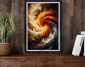 Abstract Swirl Wall Art, Gold Brown Black Fluid Painting Print, Marble Effect Decor