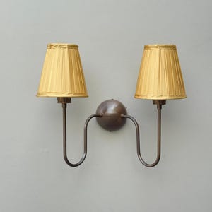 Vintage Double Arm Wall Sconce – Fabric Shade Bedroom Lighting