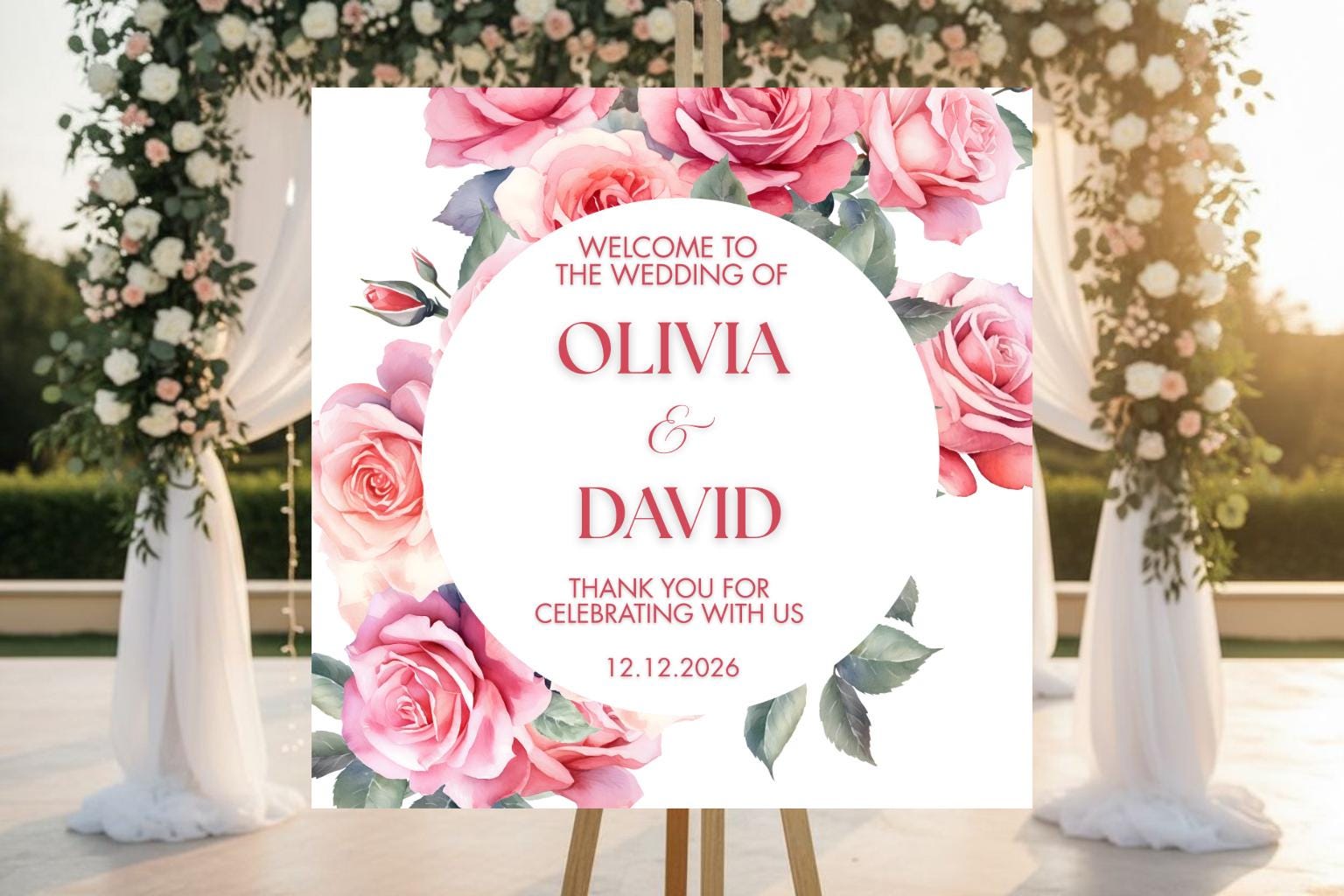 Roses Wedding Sign, Digital Download, Editable Template - Etsy