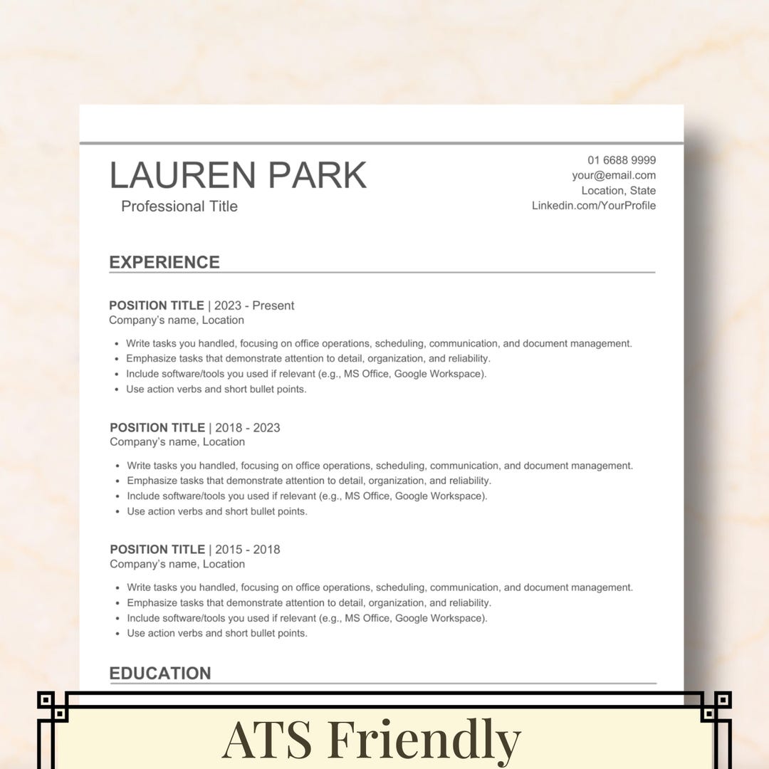 ATS Friendly Resume Template Word | Professional Cover Letter (instant ...