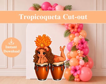Tropicoqueta Party Cut Out PNG | Tropical Girl Standee | Printable Birthday Decoration | Soiree Party Prop | Instant Download  Summer Party