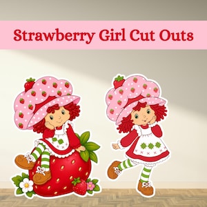 Strawberry Girl Cutouts, Berry Birthday Party Decorations, Strawberry Theme Standees, Photo Booth Props, Birthday Party Decor, Printable Cut