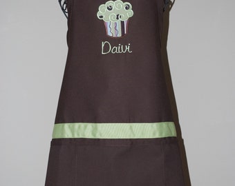 Personalized Ladies Cupcake Apron, Brown Apron, Embroidered Apron, Ladies' Apron, Chef Apron, Full Apron, Monogrammed Apron, Gift for Her