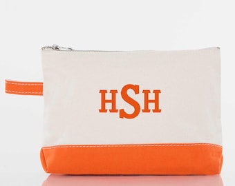 Orange Personalized Monogrammed Makeup Bag - Canvas Makeup Bag - Toiletry Bag - Bridesmaid Gift - Canvas Kit - Canvas Pouch - Accessory Bag