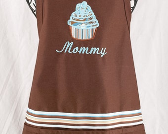 Personalized Cupcake Apron - Brown/Aqua Monogrammed Ladies Apron - Goodies Apron - Baking Apron - Personalized Gift - Hostess Gift - Bride